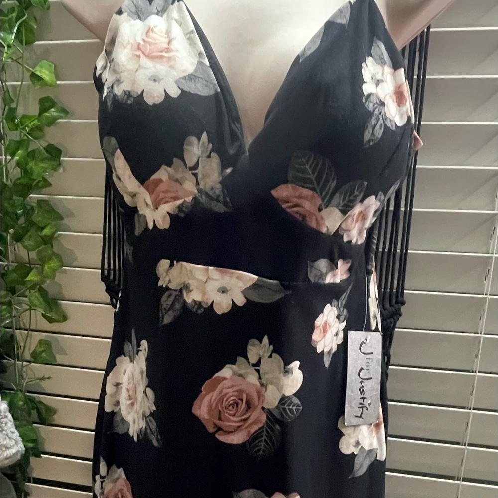 J for Justify White Cream Slip Dress Plunge Neckline Midi